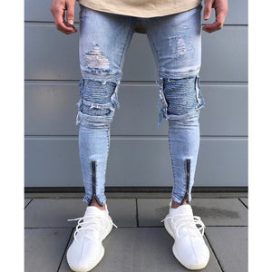 Hip Hop Skinny Motorcycle Denim Pants