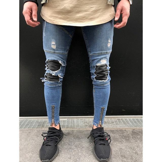 Hip Hop Skinny Motorcycle Denim Pants