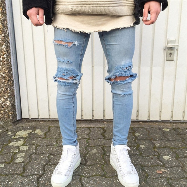 Hip Hop Skinny Motorcycle Denim Pants