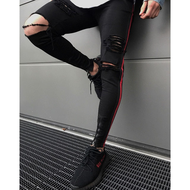 Hip Hop Skinny Motorcycle Denim Pants