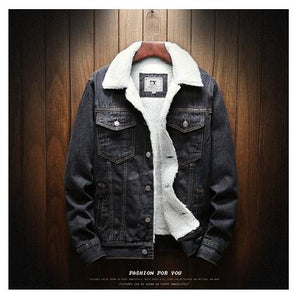 Men Light Blue Winter Jean Jackets Outerwear Warm Denim Coats Large Size Wool Liner Thicker Denim Jackets