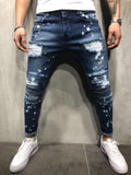 Men's Painted Skinny Jean Slim Fit Straight Ripped Knee Patch