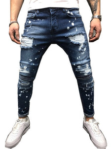 Men's Painted Skinny Jean Slim Fit Straight Ripped Knee Patch