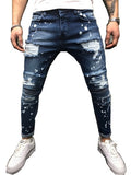 Men's Painted Skinny Jean Slim Fit Straight Ripped Knee Patch