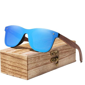 Mens Polarized Walnut Wood Mirror Lens Sun Glasses