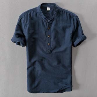 Men Short Sleeve Loose Thin Cotton Linen Shirt