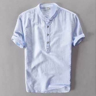 Men Short Sleeve Loose Thin Cotton Linen Shirt