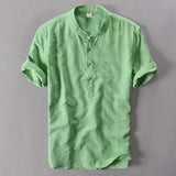 Men Short Sleeve Loose Thin Cotton Linen Shirt