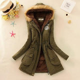 Women's Hooded Fur Collar Waist And Velvet Thick Warm Long Cotton Coat