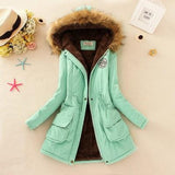 Women's Hooded Fur Collar Waist And Velvet Thick Warm Long Cotton Coat