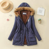 Women's Hooded Fur Collar Waist And Velvet Thick Warm Long Cotton Coat