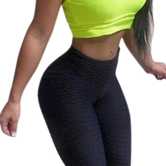 Women High Waist Ruched Textured Legging Butt Lift Yoga Pants Skinny Workout Stretch