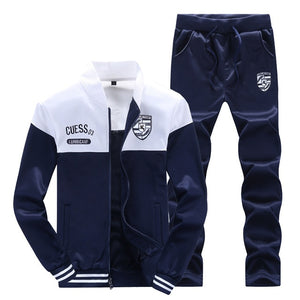 New Casual Tracksuit Men Autumn Zipper Jackets+Pants 2 Pieces Sets Male Slim Fit Sportswear Brand Fashion Men's Solid Set