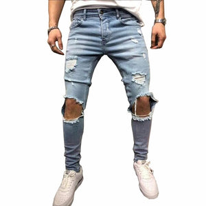 Fashion Streetwear Men's Jeans Skinny Destroyed Ripped Pants