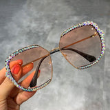 Women Luxury Rhinestone square Sun glasses