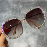 Women Luxury Rhinestone square Sun glasses