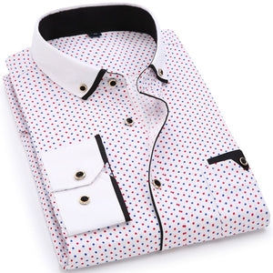 Men Fashion Casual Long Sleeved Printed shirt Slim Fit Male Social Business Dress