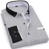 Men Fashion Casual Long Sleeved Printed shirt Slim Fit Male Social Business Dress