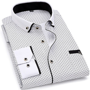 Men Fashion Casual Long Sleeved Printed shirt Slim Fit Male Social Business Dress