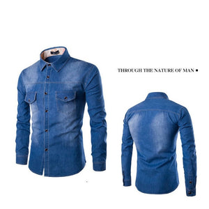 Fashion Mens Denim Shirt Long Sleeve