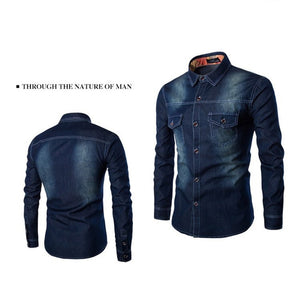 Fashion Mens Denim Shirt Long Sleeve