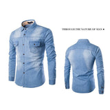 Fashion Mens Denim Shirt Long Sleeve