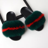 Women Real Fox Fur Slides Home Furry Flat Sandals Female Cute Fluffy House Wear