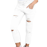 Women Fashion Cotton Hole Pencil Pants Skinny Nine Points High Waist Stretch Jeans Slim Pencil Trousers Capris Hot