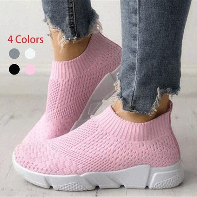 Women Sneakers Summer Gym Shoes  Breathable Flyknit White Zapatillas Mujer Casual Krasovki