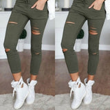 Women big size ripped trousers stretch pencil pants