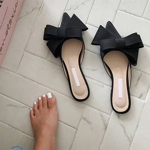 Korean silk satin Pointed bow tie slippers