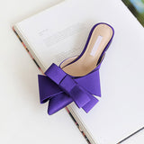 Korean silk satin Pointed bow tie slippers