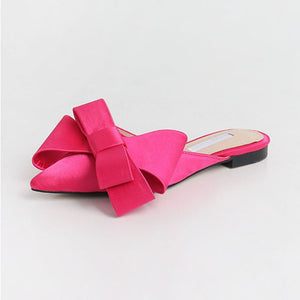 Korean silk satin Pointed bow tie slippers