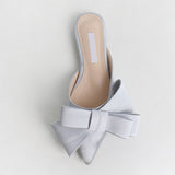 Korean silk satin Pointed bow tie slippers