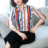 Women Shirts Saddle Print Multicolor Stripes Long Sleeve Blouse