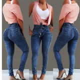 High Waist Jeans For Women Slim Stretch Denim Tassel Belt Bandage Skinny Push Up