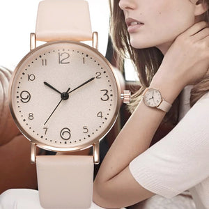 Women's Luxury Leather Band Analog Quartz WristWatch Golden