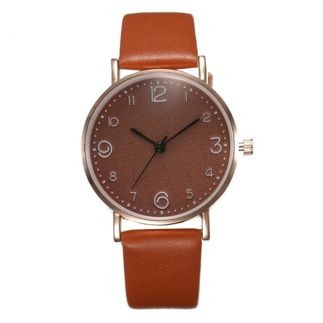 Women's Luxury Leather Band Analog Quartz WristWatch Golden