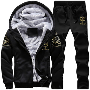 Tracksuit Sporting Fleece Thick Hooded Men Jacket+Pant Warm