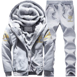 Tracksuit Sporting Fleece Thick Hooded Men Jacket+Pant Warm