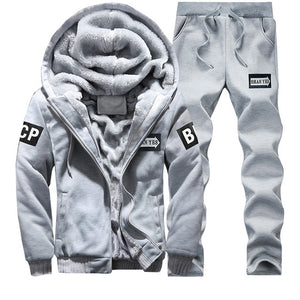 Tracksuit Sporting Fleece Thick Hooded Men Jacket+Pant Warm