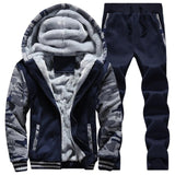 Tracksuit Sporting Fleece Thick Hooded Men Jacket+Pant Warm