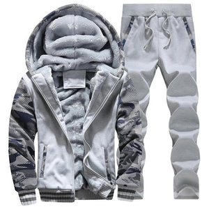 Tracksuit Sporting Fleece Thick Hooded Men Jacket+Pant Warm