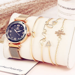 5pc set Luxury Women Watches Starry Sky Magnet Buckle Fashion Casual