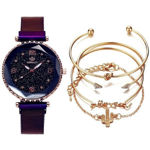 5pc set Luxury Women Watches Starry Sky Magnet Buckle Fashion Casual