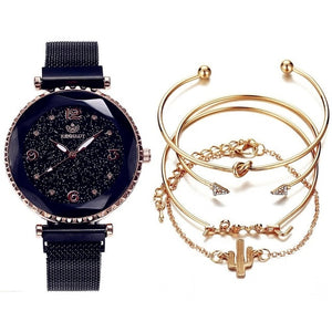 5pc set Luxury Women Watches Starry Sky Magnet Buckle Fashion Casual