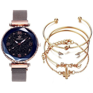 5pc set Luxury Women Watches Starry Sky Magnet Buckle Fashion Casual