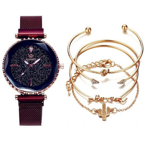 5pc set Luxury Women Watches Starry Sky Magnet Buckle Fashion Casual