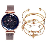 5pc set Luxury Women Watches Starry Sky Magnet Buckle Fashion Casual