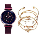 5pc set Luxury Women Watches Starry Sky Magnet Buckle Fashion Casual